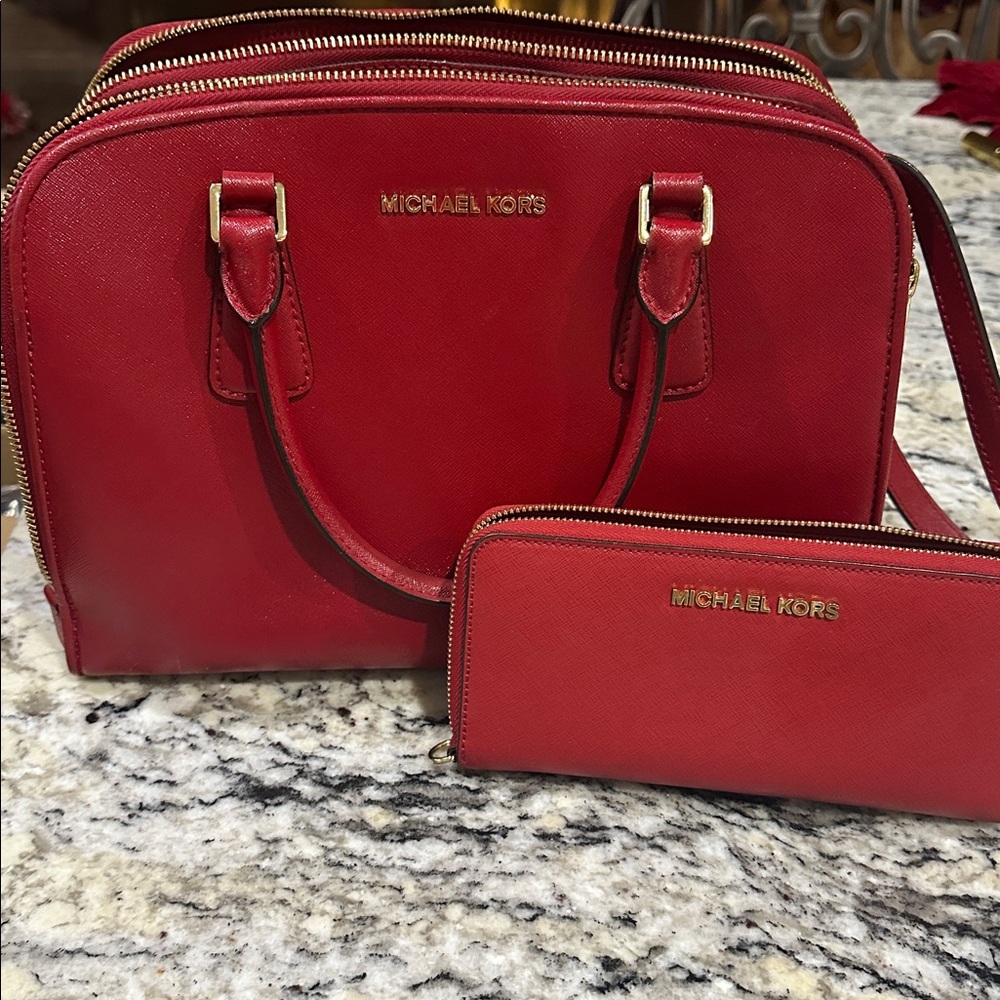 Michael Kors Cherry Red Satchel and Wallet